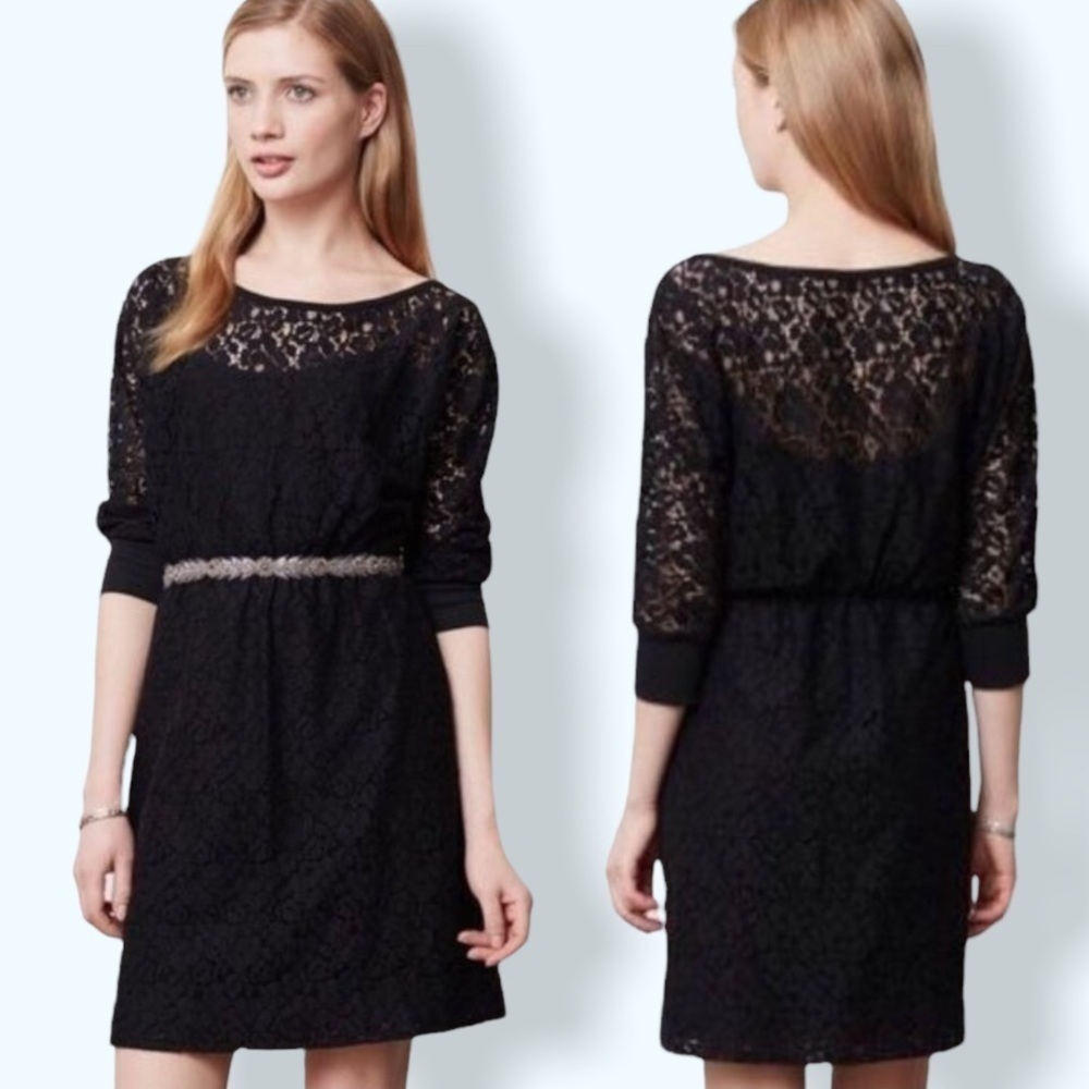 Anthropologie Souvenir Edition by Staci Woo Dress Black Lace Mini Dress Sz XS